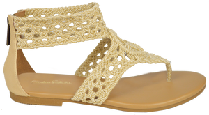 Macrame Ankle Strap Flat Sandal - Ivory